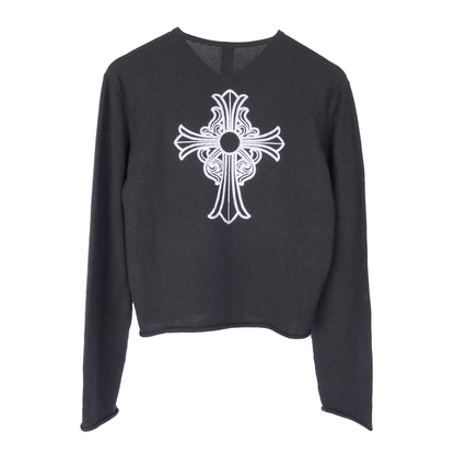 Chome Hearts Womens Rhinestone Cross Cashmere V-Neck Sweater
