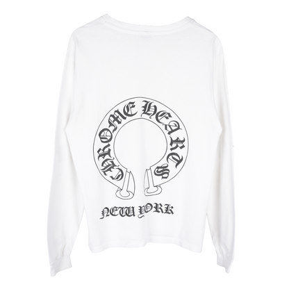 CHROME HEARTS VINTAGE WHITE HORSESHOE FLORAL CROSS POCKET LONG SLEEVE