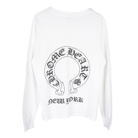 CHROME HEARTS VINTAGE WHITE HORSESHOE FLORAL CROSS POCKET LONG SLEEVE