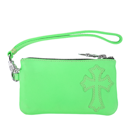 CHROME HEARTS NEON GREEN CROSS PATCH COIN PURSE