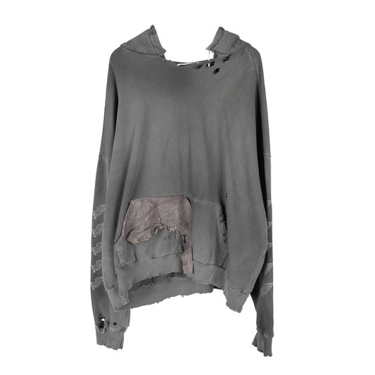 ALEXANDER DIGENOVA GREY LEATHER SCRAP LOGO PULLOVER HOODIE