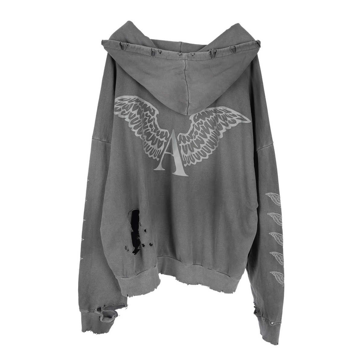 ALEXANDER DIGENOVA GREY LEATHER SCRAP LOGO PULLOVER HOODIE
