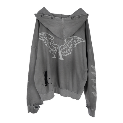 ALEXANDER DIGENOVA GREY LEATHER SCRAP LOGO PULLOVER HOODIE