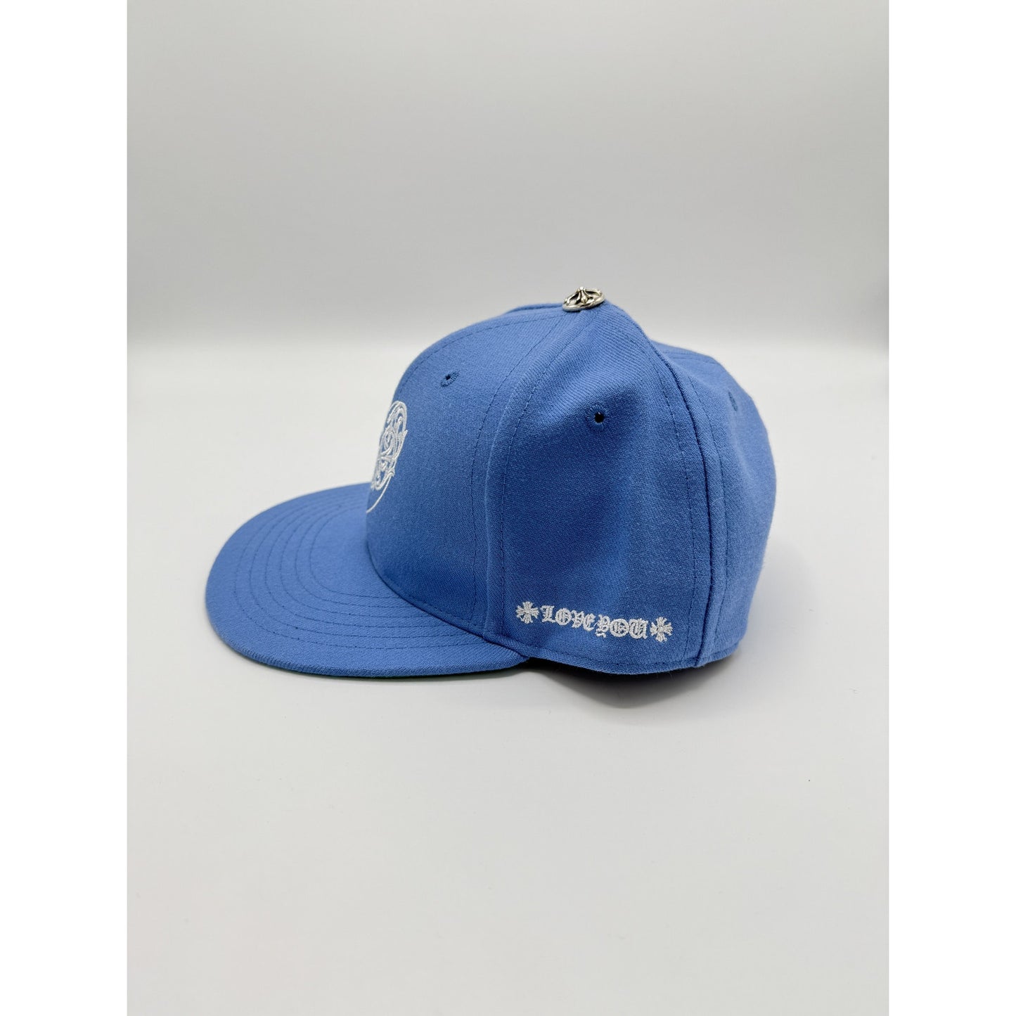 CH CHROME 7 3/8 HEARTS BLUE HEART HAT LOVE YOU FITTED