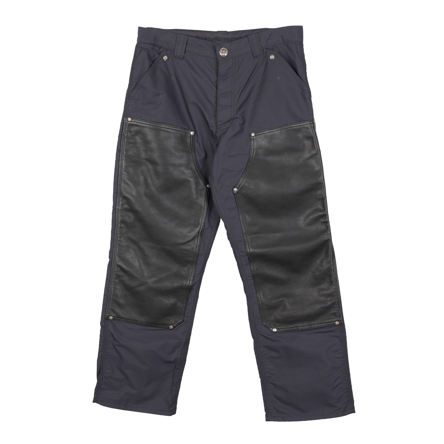CHROME HEARTS BLACK NYLON LEATHER CARPENTER PANTS