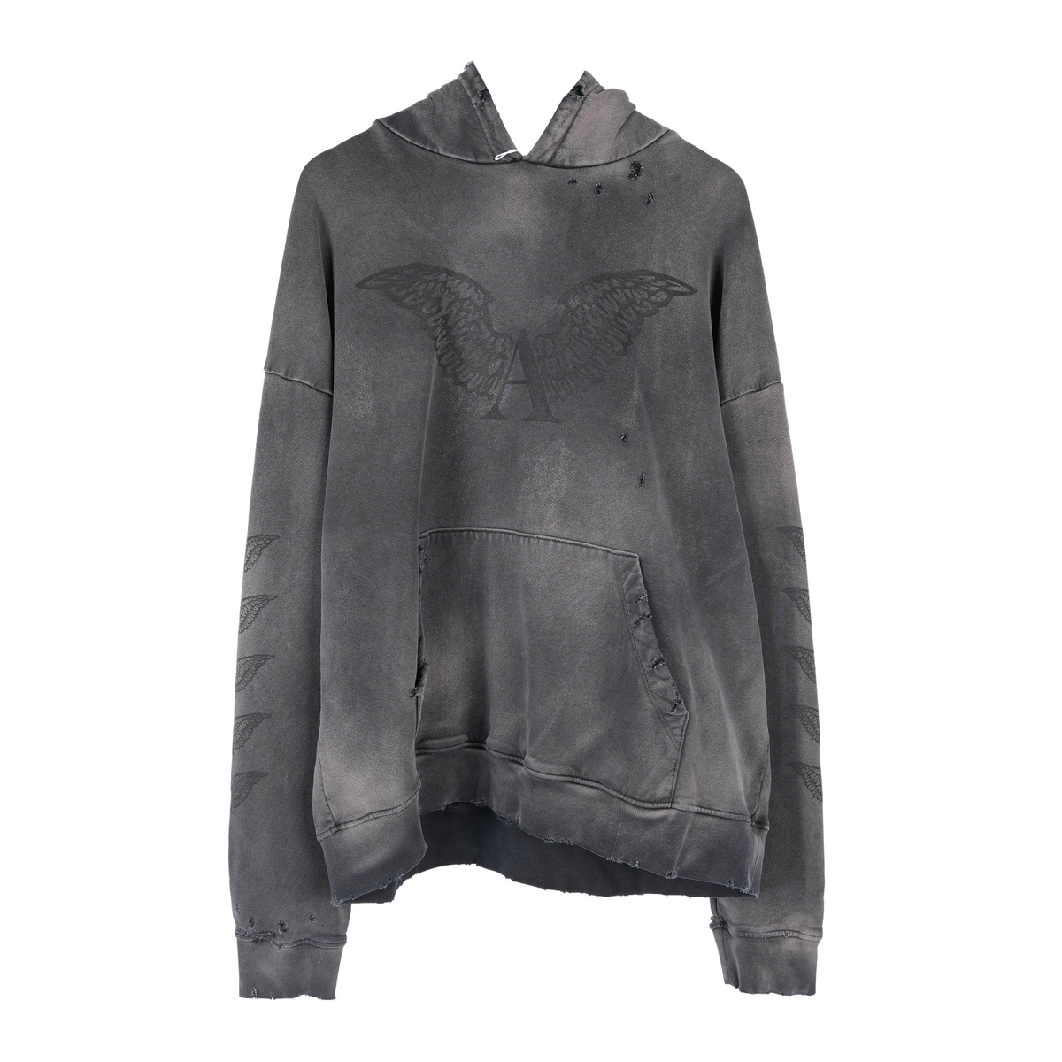 ALEXANDER DIGENOVA BLACK LOGO DISTRESSED PULLOVER HOODIE
