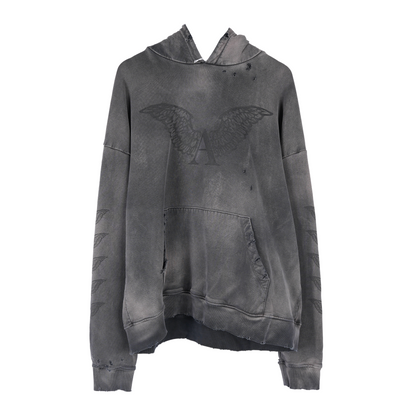 ALEXANDER DIGENOVA BLACK LOGO DISTRESSED PULLOVER HOODIE