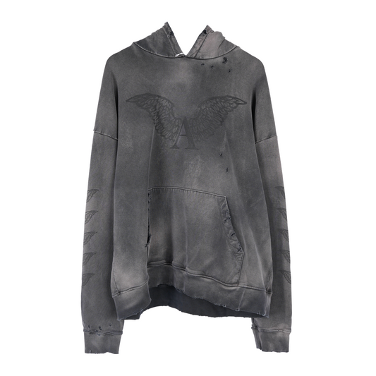 ALEXANDER DIGENOVA BLACK LOGO DISTRESSED PULLOVER HOODIE
