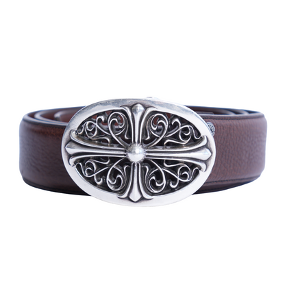 CHROME HEARTS OVAL BUCKLE WITH BROWN STRAP