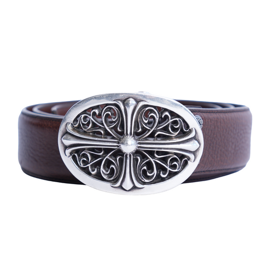 CHROME HEARTS OVAL BUCKLE WITH BROWN STRAP