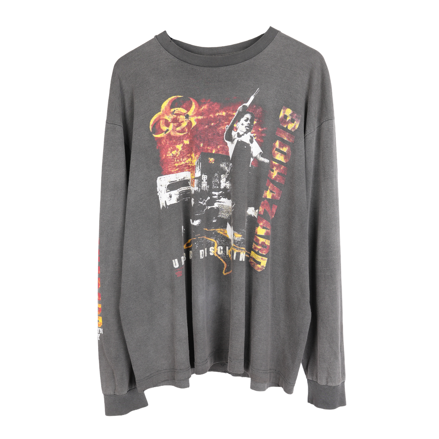 VINTAGE FADED BIOHAZARD URBAN CHAOS '93 LONG SLEEVE TEE