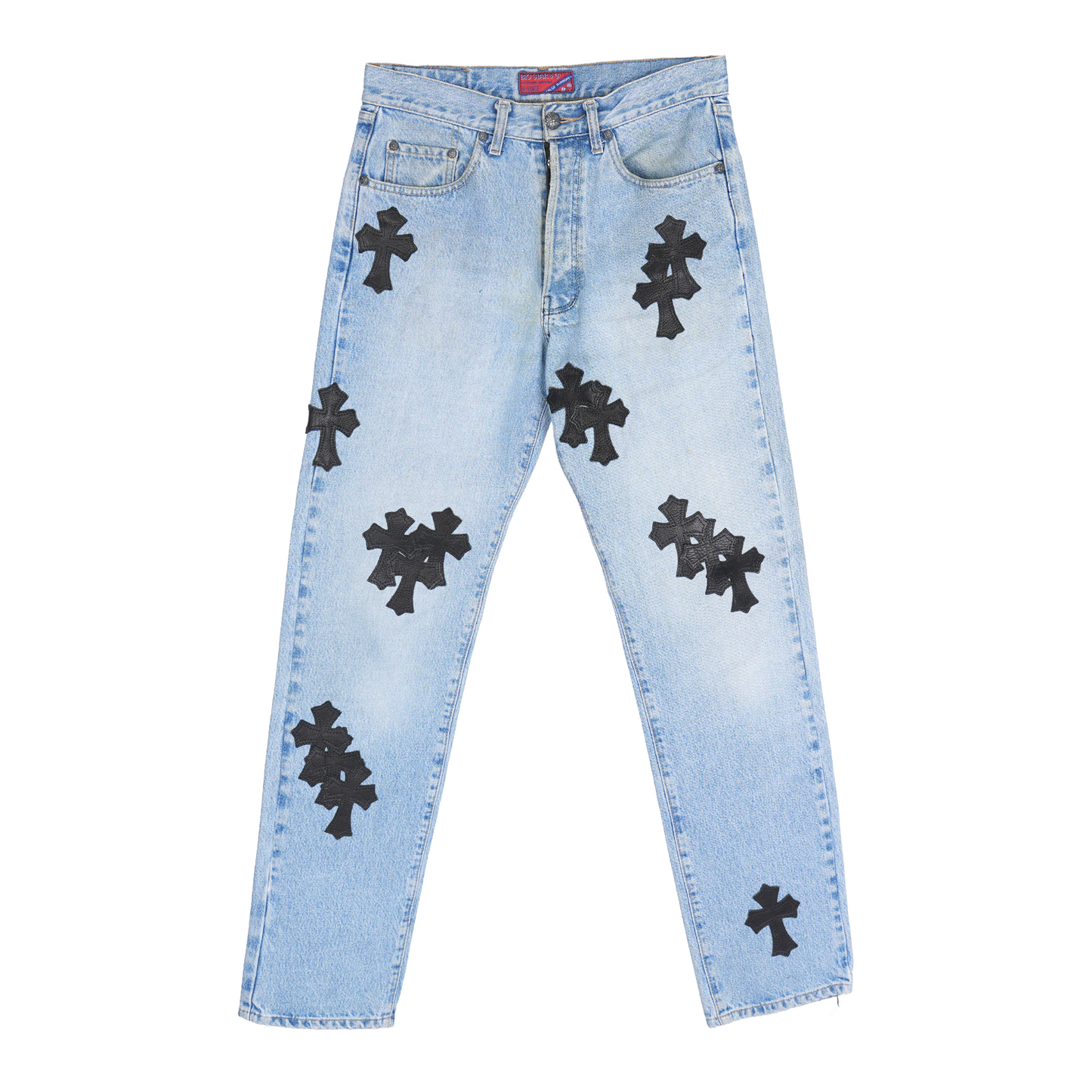 CHROME HEARTS VINTAGE CEMETERY PATCH LIGHT BLUE BIG STAR DENIM