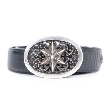 CHROME HEARTS STAR OVAL BUCKLE WITH STAR STUDDED BELT STRAP SZ 32