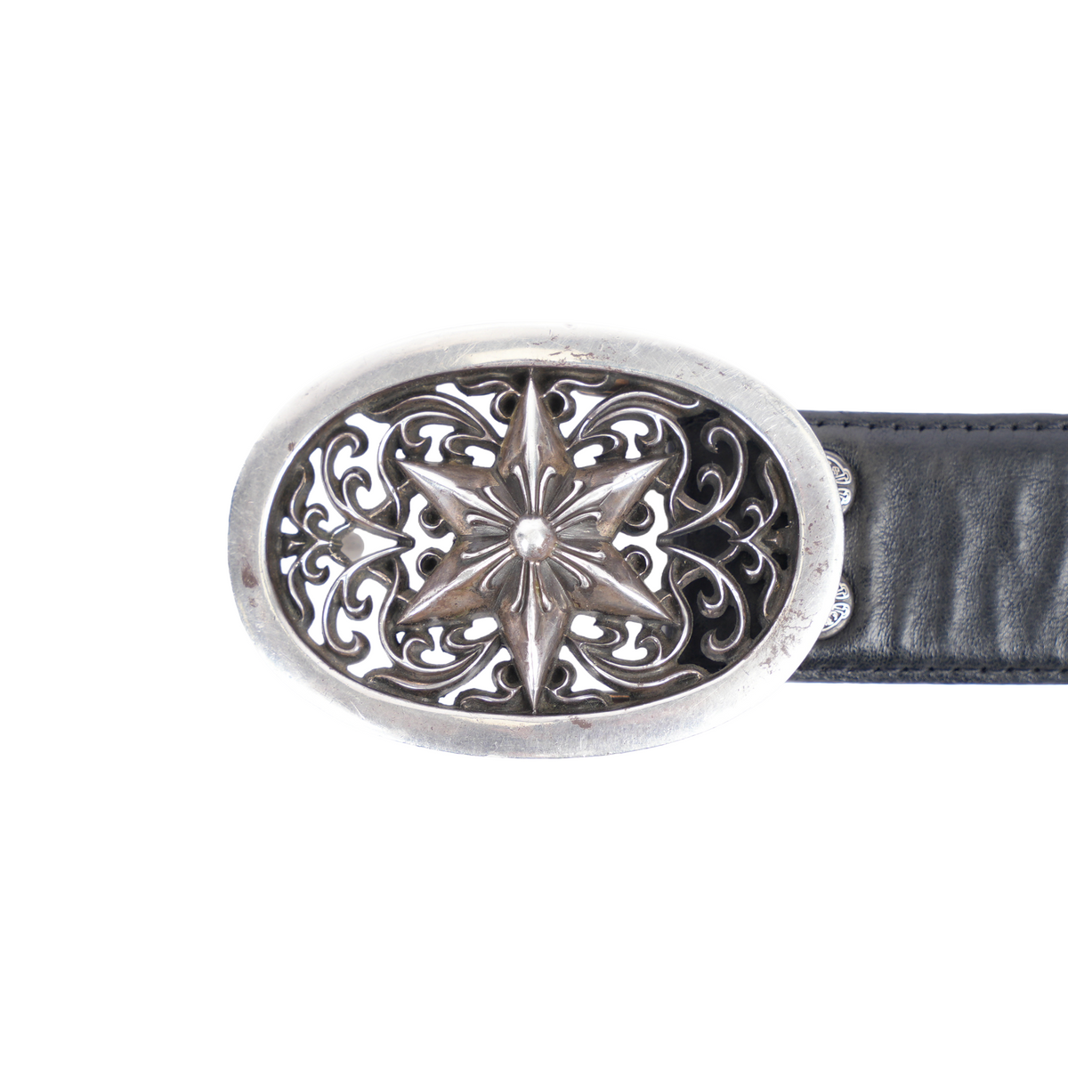CHROME HEARTS STAR OVAL BUCKLE WITH STAR STUDDED BELT STRAP SZ 32