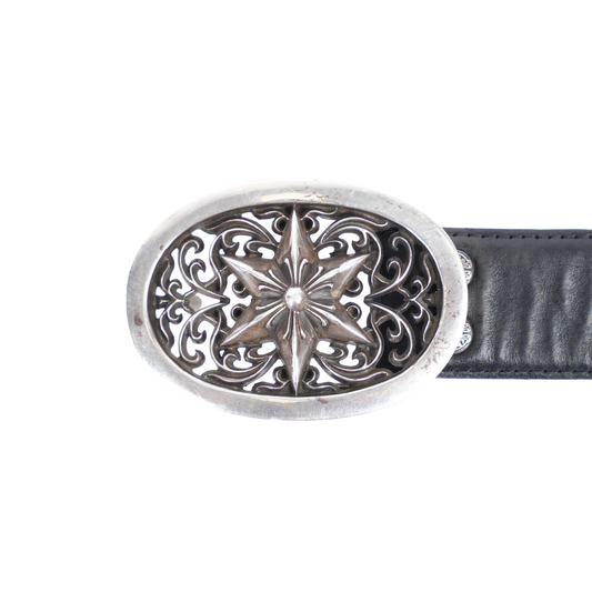 CHROME HEARTS STAR OVAL BUCKLE WITH STAR STUDDED BELT STRAP SZ 32