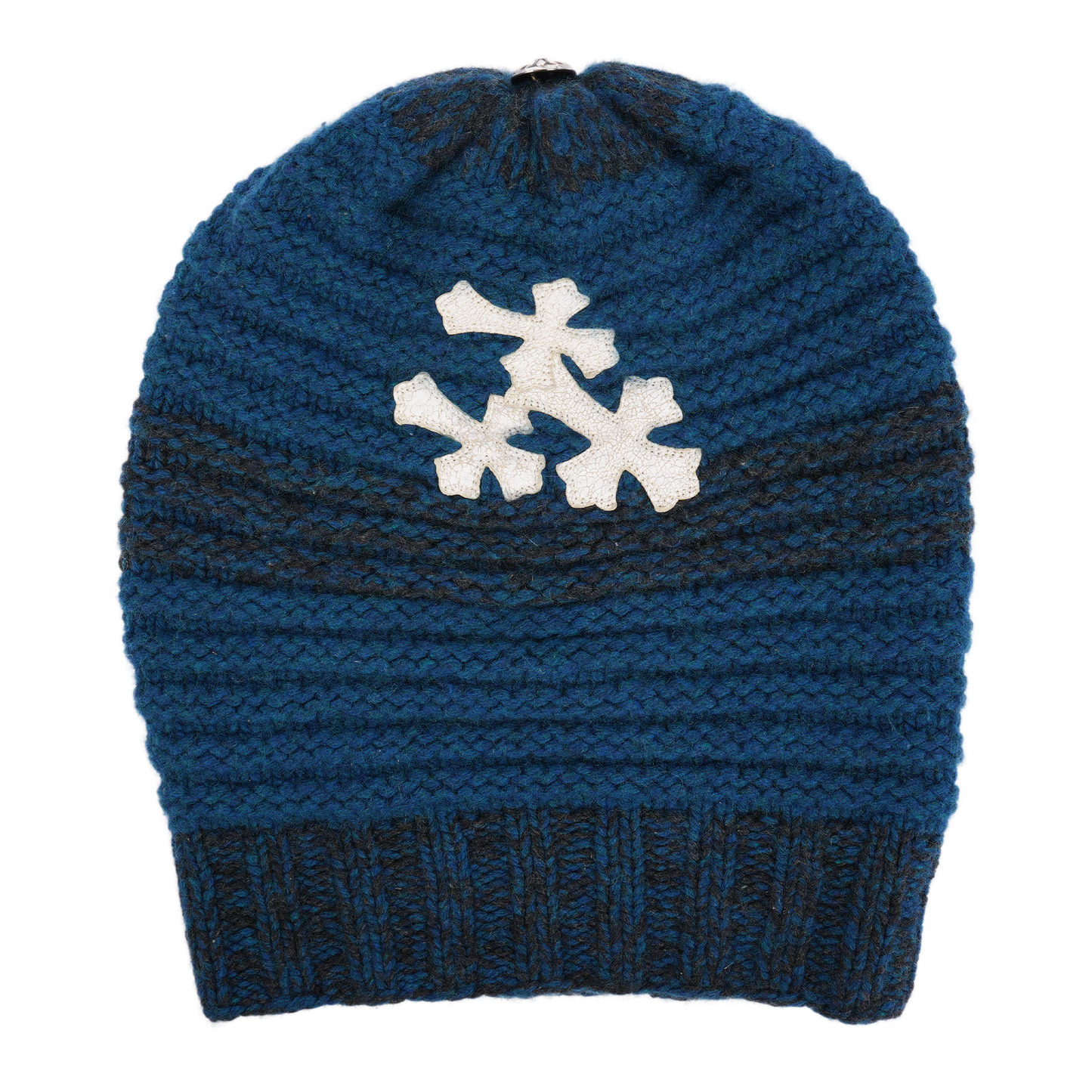 CHROME HEARTS TRIPLE CROSS BLUE CASHMERE STRIPED BEANIE