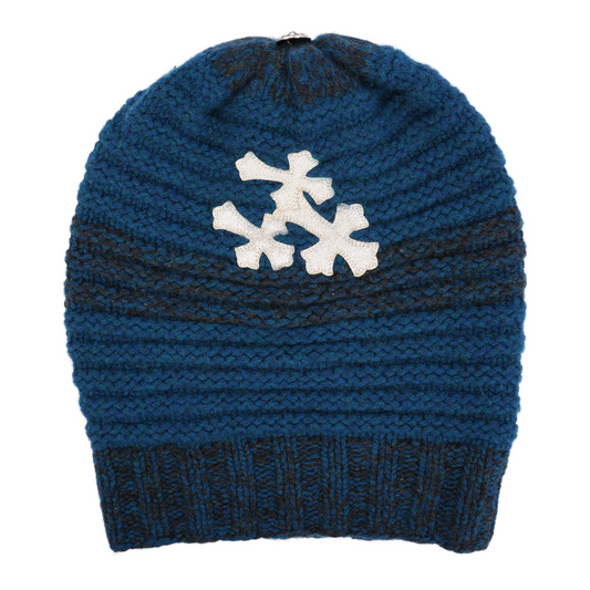 CHROME HEARTS TRIPLE CROSS BLUE CASHMERE STRIPED BEANIE