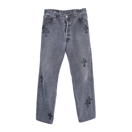 CHROME HEARTS BLACK LEVI CROSS PATCH JEANS