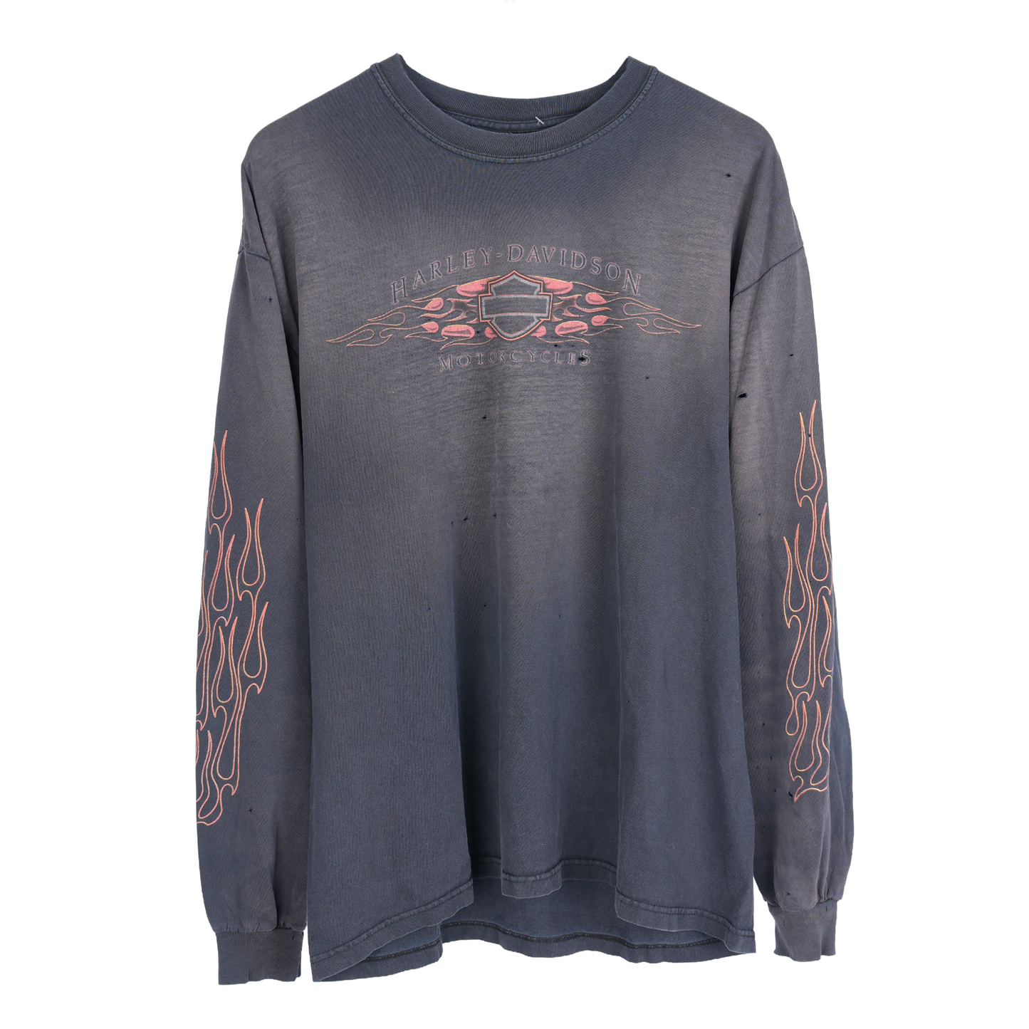 VINTAGE FADED SMOKED HARLEY DAVIDSON FLAME LONG SLEEVE TEE