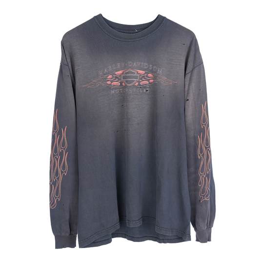VINTAGE FADED SMOKED HARLEY DAVIDSON FLAME LONG SLEEVE TEE