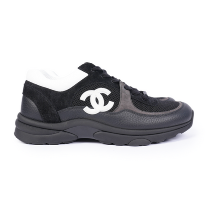 Chanel White Mesh Suede Calfskin Men's CC Trainer Sneakers