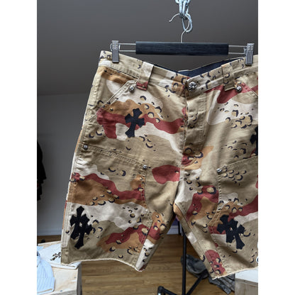 CHROME HEARTS SEX RECORDS DESERT CAMO CROSS PATCH SHORTS