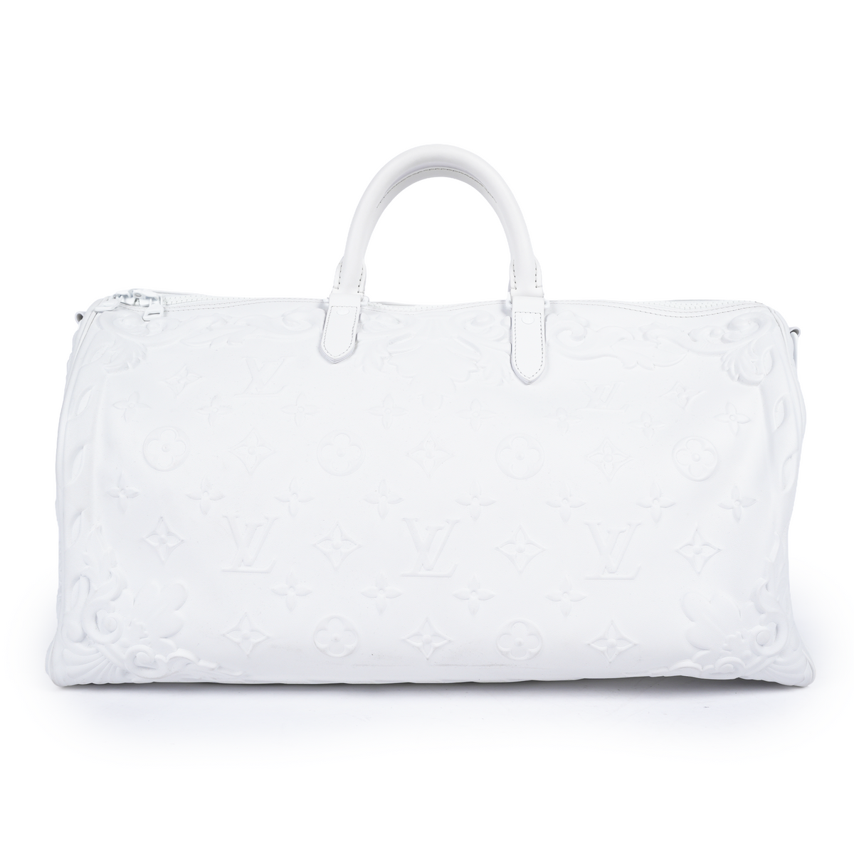 LOUIS VUITTON OPTIC WHITE EMBOSSED MONOGRAM KEEPALL 50 DUFFEL BAG