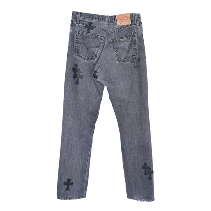 CHROME HEARTS BLACK LEVI CROSS PATCH JEANS