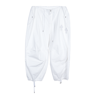 CHROME HEARTS WHITE LUCKY PATCH PARACHUTE PANTS