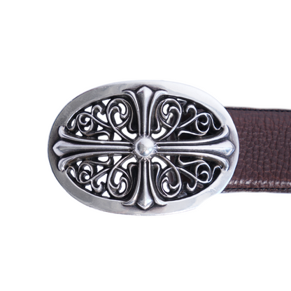 CHROME HEARTS OVAL BUCKLE WITH BROWN STRAP