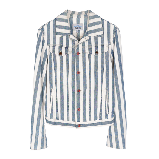 VIVIENNE WESTWOOD BLUE STRIPED SKULL PRINTED DENIM JACKET
