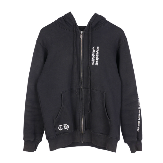 CHROME HEARTS VINTAGE SCRIPT FLORAL CROSS ZIP UP HOODIE