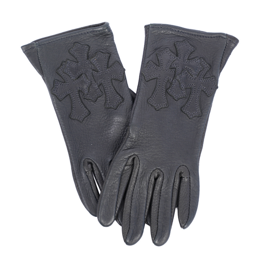 WOMEN'S CHROME HEARTS TRIPLE CROSS BLACK MOTO RACING GLOVES