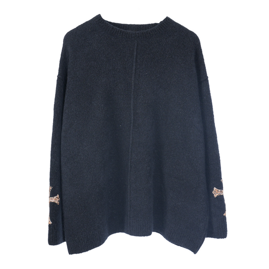 CHROME HEARTS CASHMERE SWEATER WITH LEAPOARD CROSS PATCH