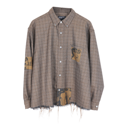 ERD BROWN ASSEMBLAGE FRAYED HEM FLANNEL