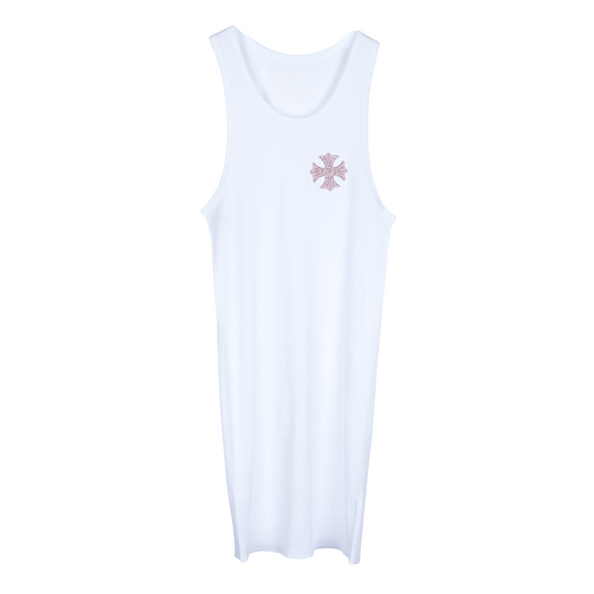 CHROME HEARTS WHITE SEQUIN PATCH TANK TOP ART BASEL