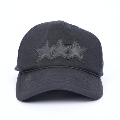 CHROME HEARTS VINTAGE 3 STAR PATCH BLACK TRUCKER HAT