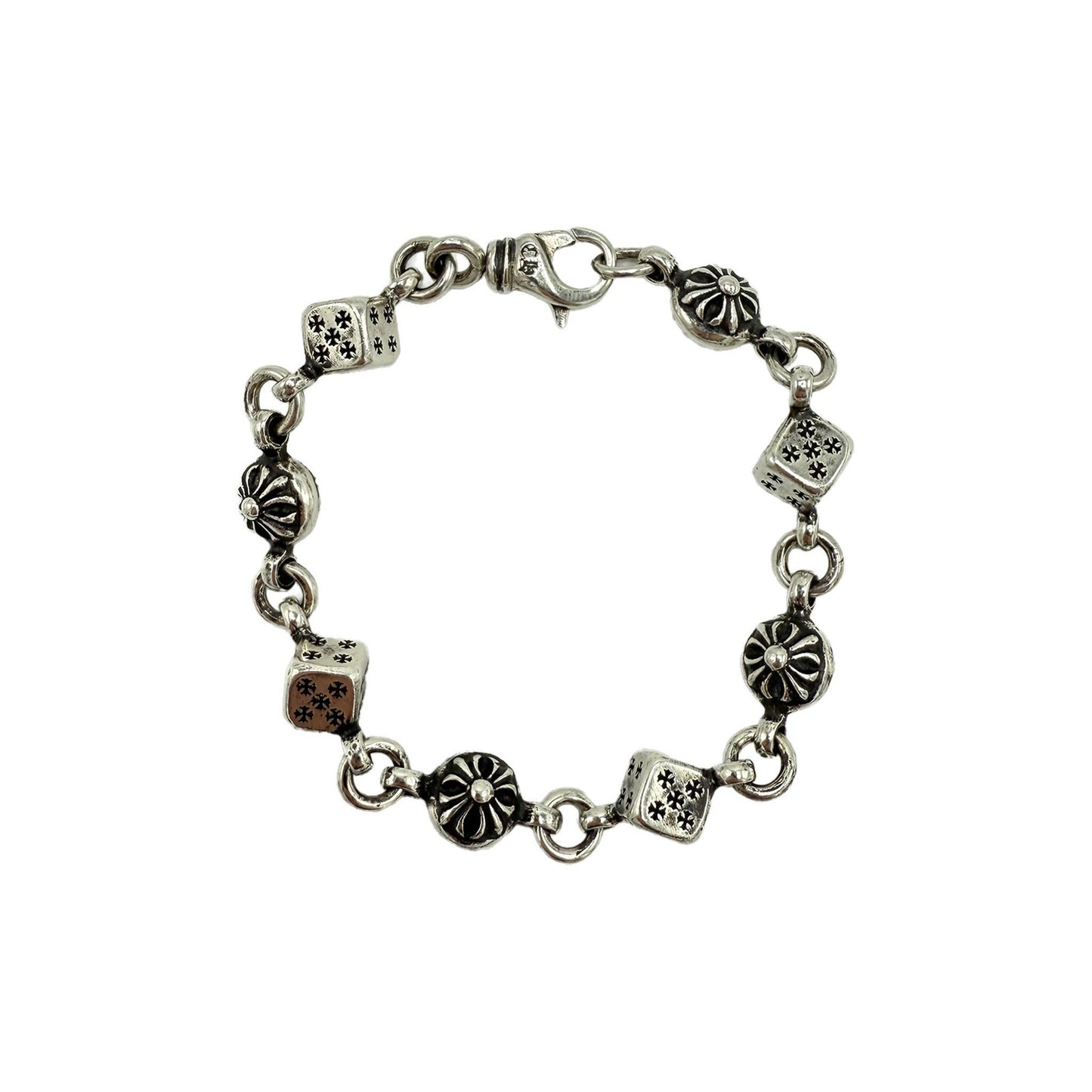 CHROME HEARTS SILVER DICE BALL BRACELET 8 LINK LOBSTER