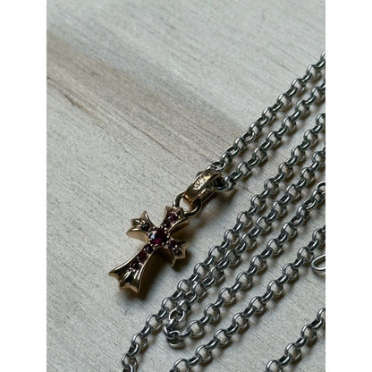 CHROME HEARTS 22K GOLD PAVE RUBY BABY PHAT CROSS PENDANT