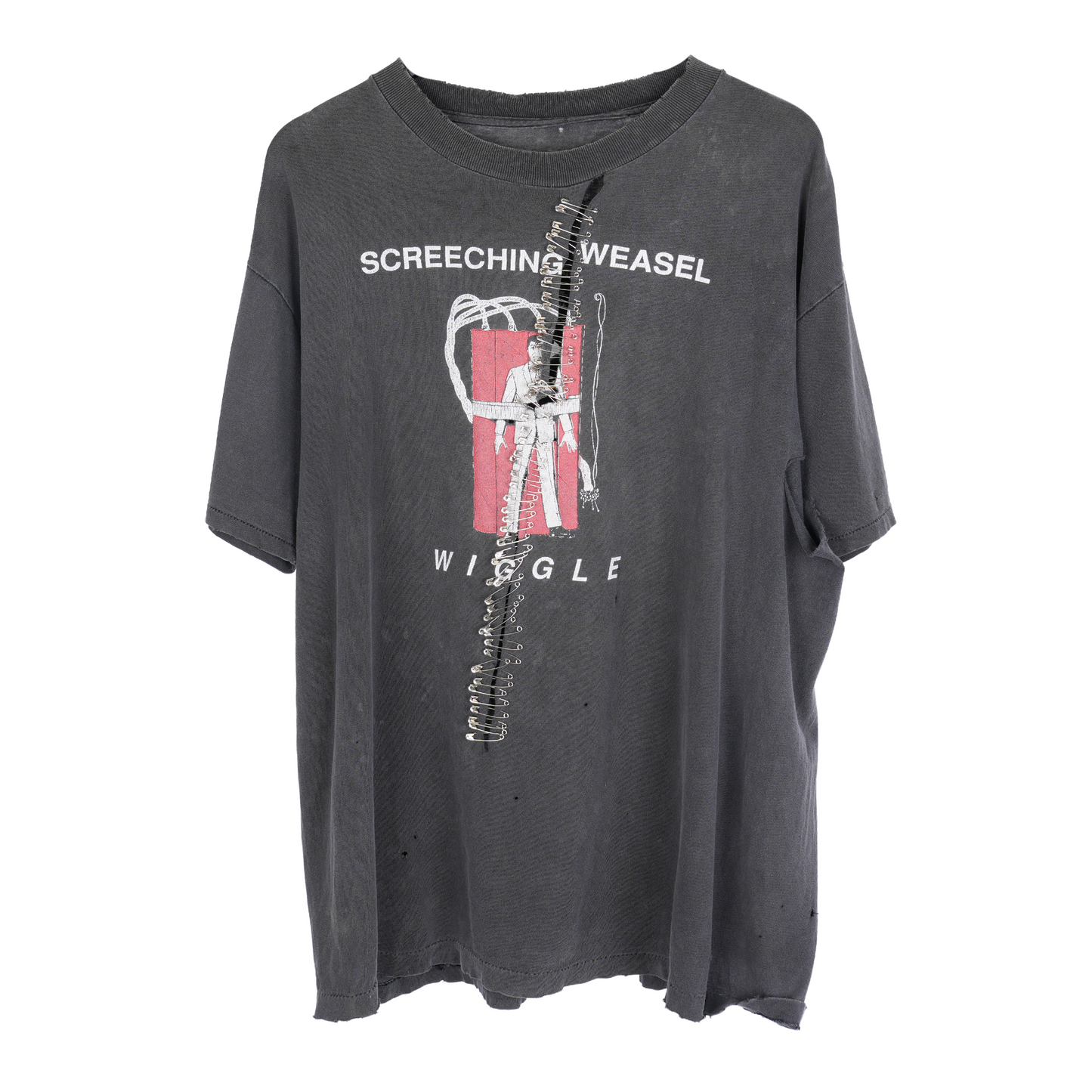 VINTAGE SCREECHING WEASEL THRASHED SAFETY PIN TEE