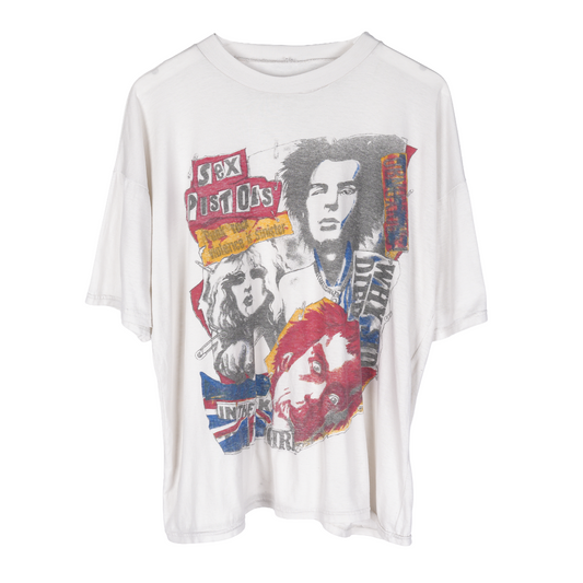 VINTAGE FADED 1990S EURO BOOT WHITE SEX PISTOLS TEE