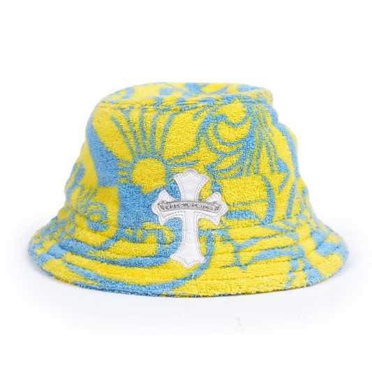 CHROME HEARTS YELLOW AND BLUE WHITE PATCH TOWEL BUCKET HAT