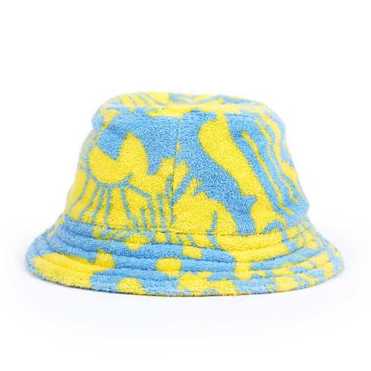 CHROME HEARTS YELLOW AND BLUE WHITE PATCH TOWEL BUCKET HAT