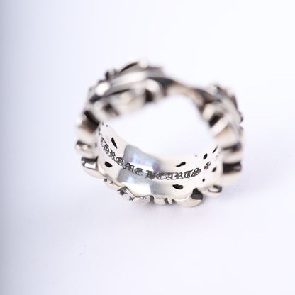 DOUBLE FLORAL CROSS HEART RING