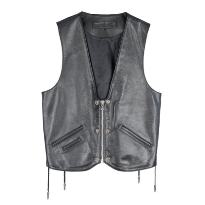 CHROME HEARTS PLAIN BLACK LEATHER VEST SIZE LARGE