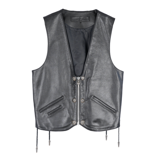 CHROME HEARTS PLAIN BLACK LEATHER VEST SIZE LARGE