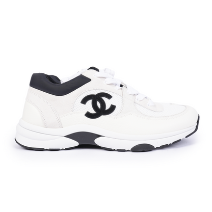 Chanel White Mesh Suede Calfskin Men's CC Trainer Sneakers