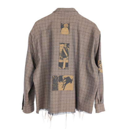 ERD BROWN ASSEMBLAGE FRAYED HEM FLANNEL