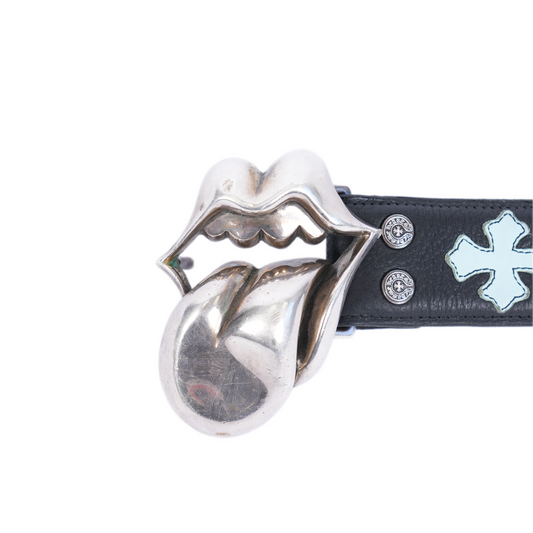 CHROME HEARTS MULTICOLOR CROSS PATCH BELT WITH ROLLING STONES BUCKLE