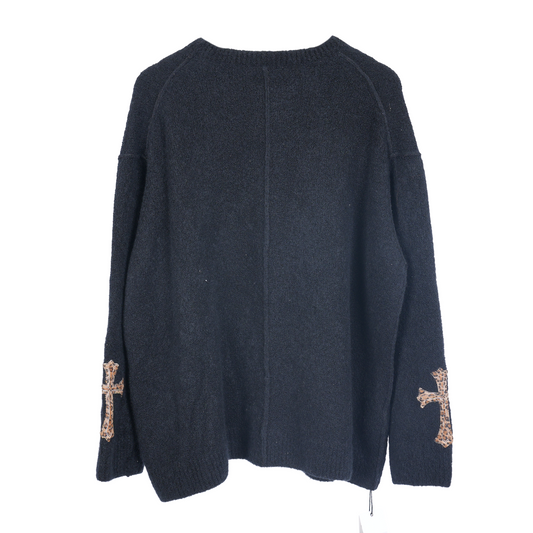 CHROME HEARTS CASHMERE SWEATER WITH LEAPOARD CROSS PATCH